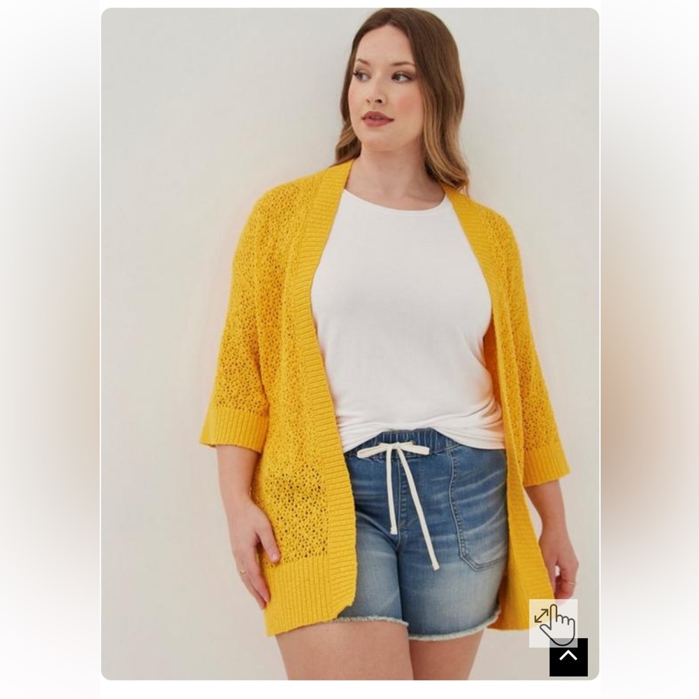 TORRID SIZE 2 2X 18-20 YELLOW OPEN STITCH CARDIGAN OPEN FRONT SWEATER NWT